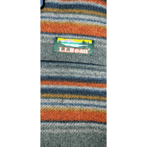 L.L. Bean Blue Orange Large Sweater Striped Pullover Blue Orange Gray w/ Pockets - Picture 3 of 7